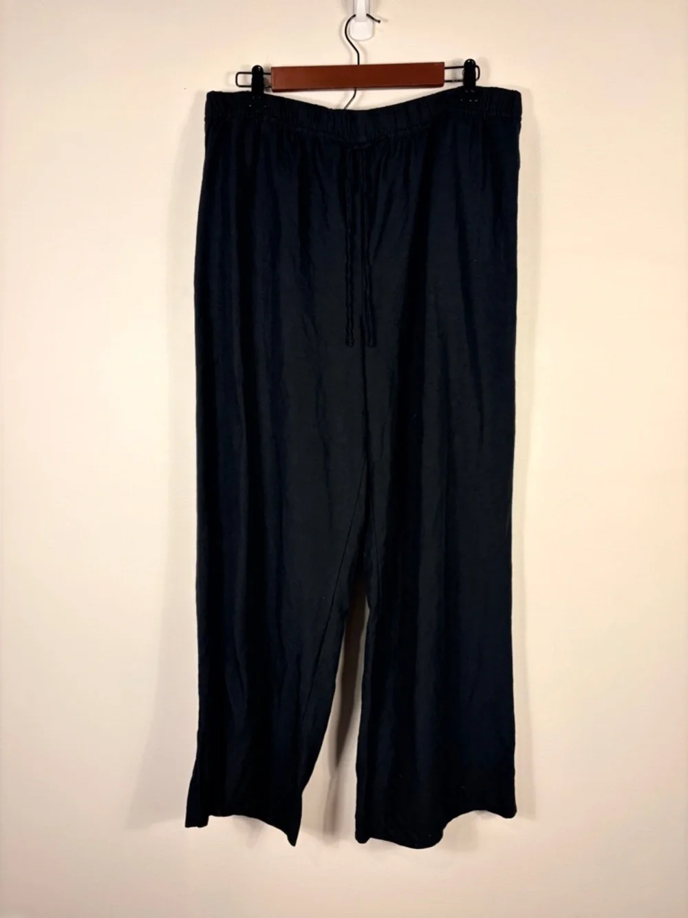 H&M Black Linen Blend Drawstring Pull On Pants Wide Leg Beach Boho